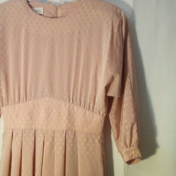 Joan Sparks For Daniel Barrett Vintage Dress Women 14 Long Sleeve Satin Pink - Picture 4 of 15